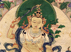 西藏中部 四臂黄文殊菩萨唐卡 欣赏