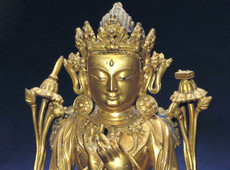 大明永乐年宫廷造像：铜鎏金文殊菩萨坐像 欣赏