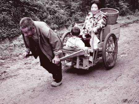 六旬老汉拉板车载病妻散步被称最好男人(图)