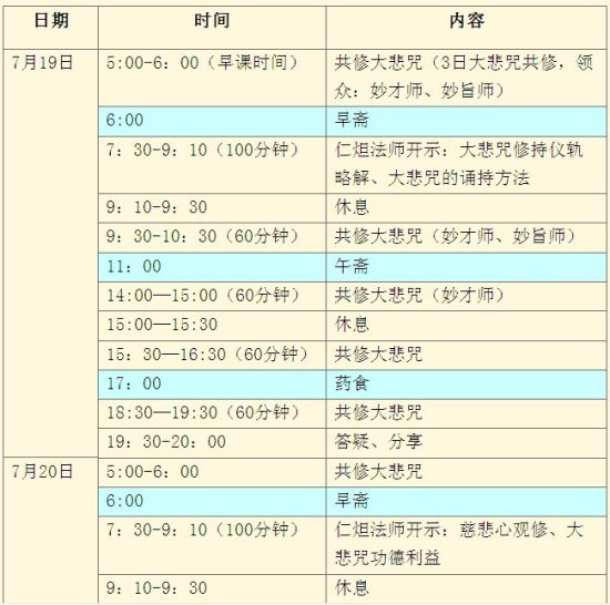 梅州“大悲咒甘露法会”时间安排表 2013年7月19日—21日 梅州“大悲咒甘露法会”时间安排表 2013年7月19日—21日