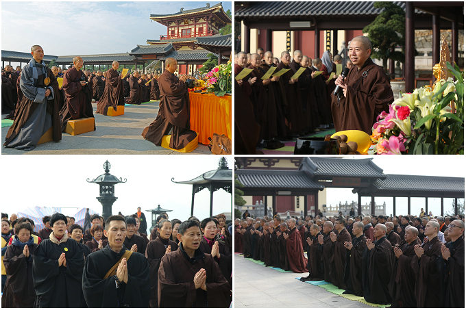 庐山东林寺第二届莲宗助念培训班学员参拜大佛