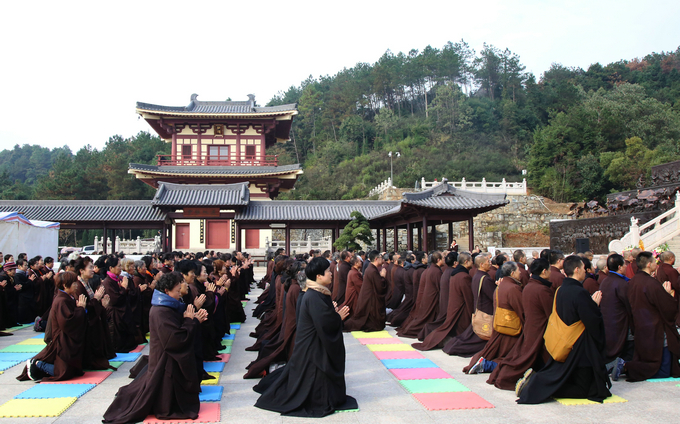 庐山东林寺第二届莲宗助念培训班学员参拜大佛