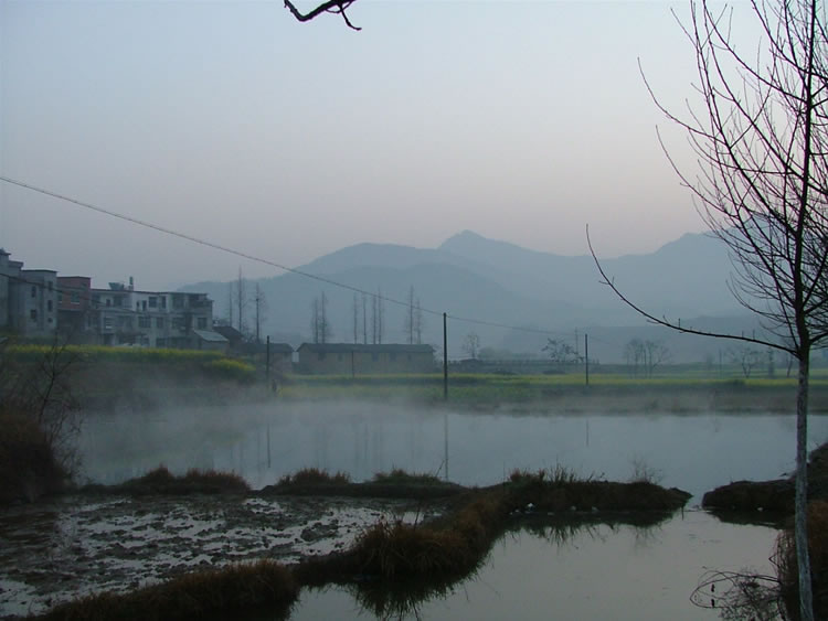 清晨水面升起的雾气